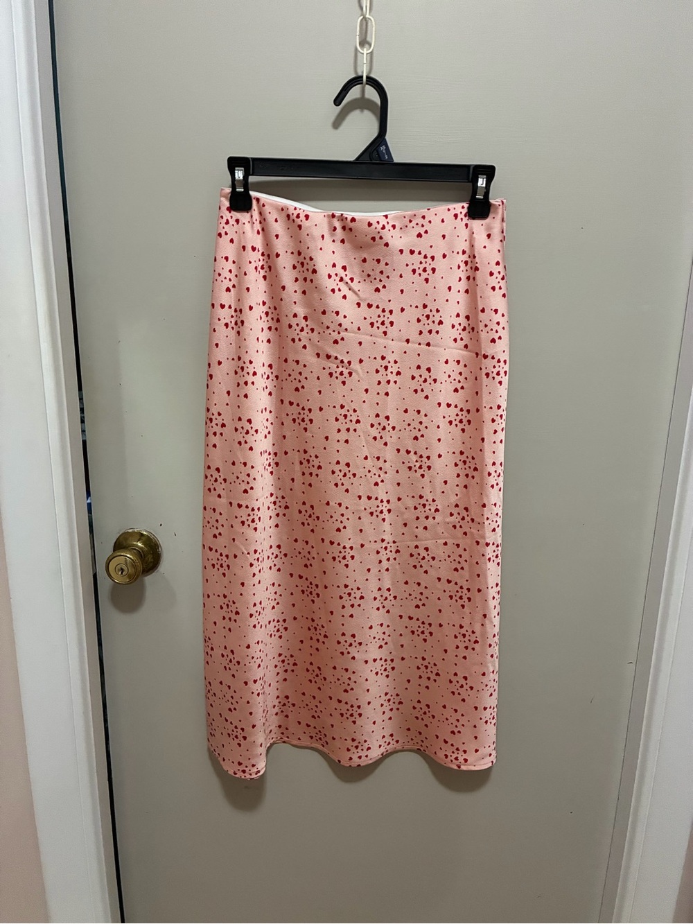 miami Pink Satin Midi Skirt with Red Heart Motif